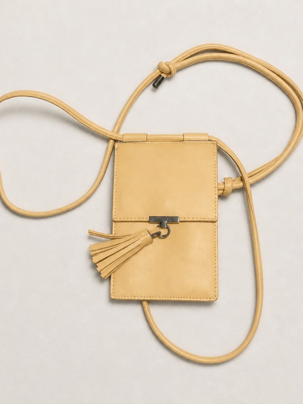 MarlaWynne Leather Tassel Crossbody Pouch/Phone Bag - Tan
